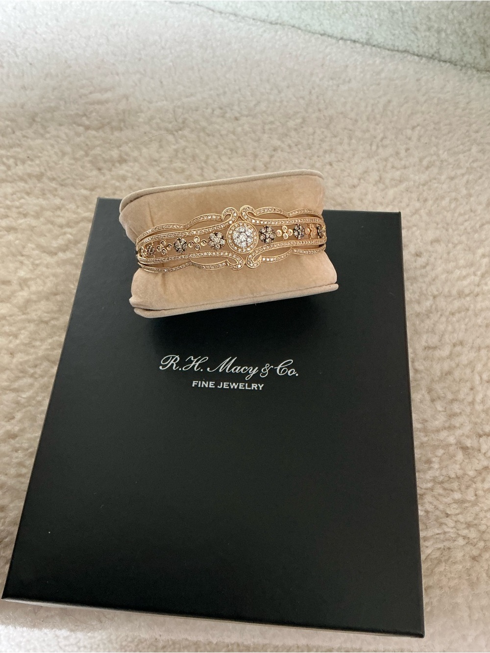 BEAUTIFUL VINTAGE EFFY 14K GOLD ESPRESSO BROWN & WHITE DIAMOND BANGLE BRACELET